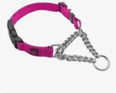 Nylon Reflective Martingale Dog Collar with Chain, Pink, Medium: 16 to 19 inch